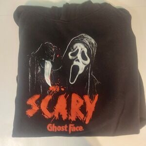 Scary Ghost Face Hoodie Mens L Black‎ Horror Movie Halloween Scary Graphic Print
